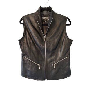 Zipcode By Marciano Black Soft Leather Sleeveless Moto Vest  Zip up S Rare